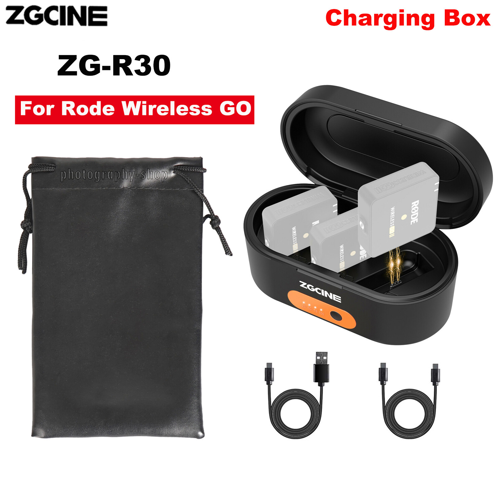 ZGCINE ZG-R30 Microphone Charging Case 3400mAh for Rode Wireless Go II Single Me