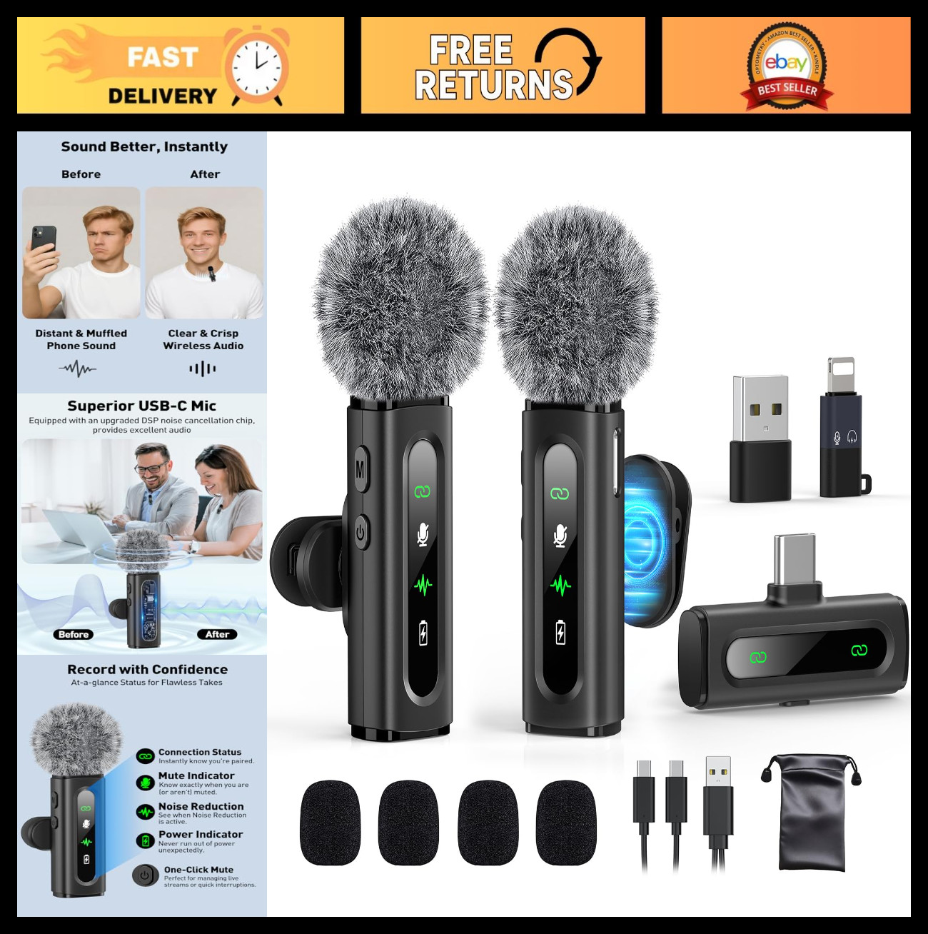 Wireless USB C Lavalier Microphone Mini Mic for Android Phone/Tablet/PC – Clip-o