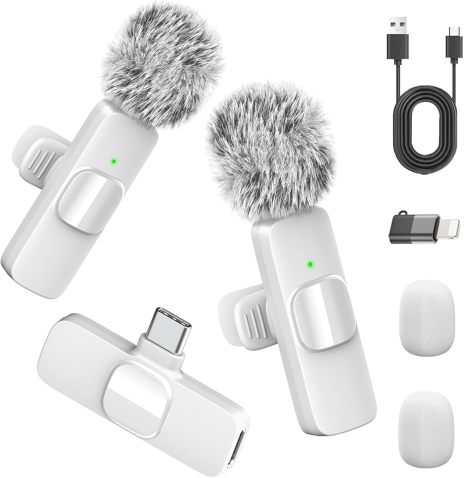 Wireless Lavalier Microphone Pack for iPhone Android, Noise Cancellation