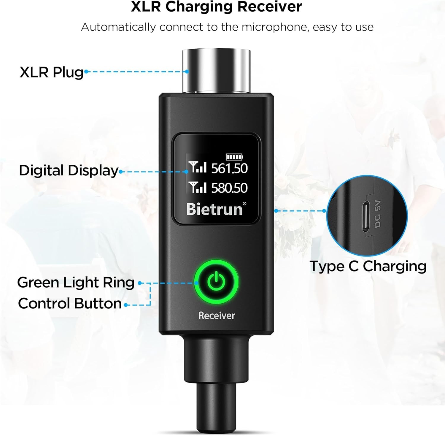 UHF Wireless Microphone Set with Rechargeable Receiver for Karaoke & Events