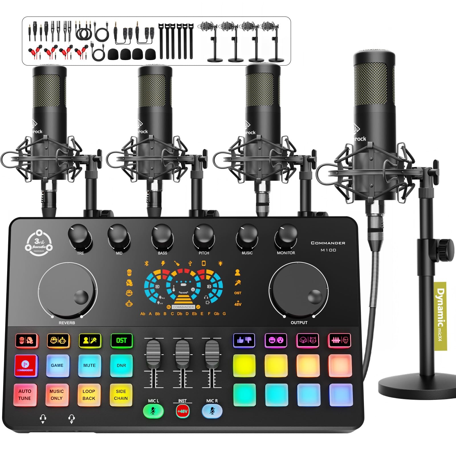 Commander M100 4 Mic Podcast Kit Voice Change DJ