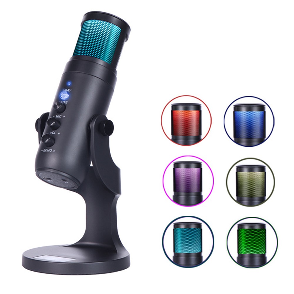 USB Condenser Microphone Tabletop Desktop RGB Microphone With Stand TRBD