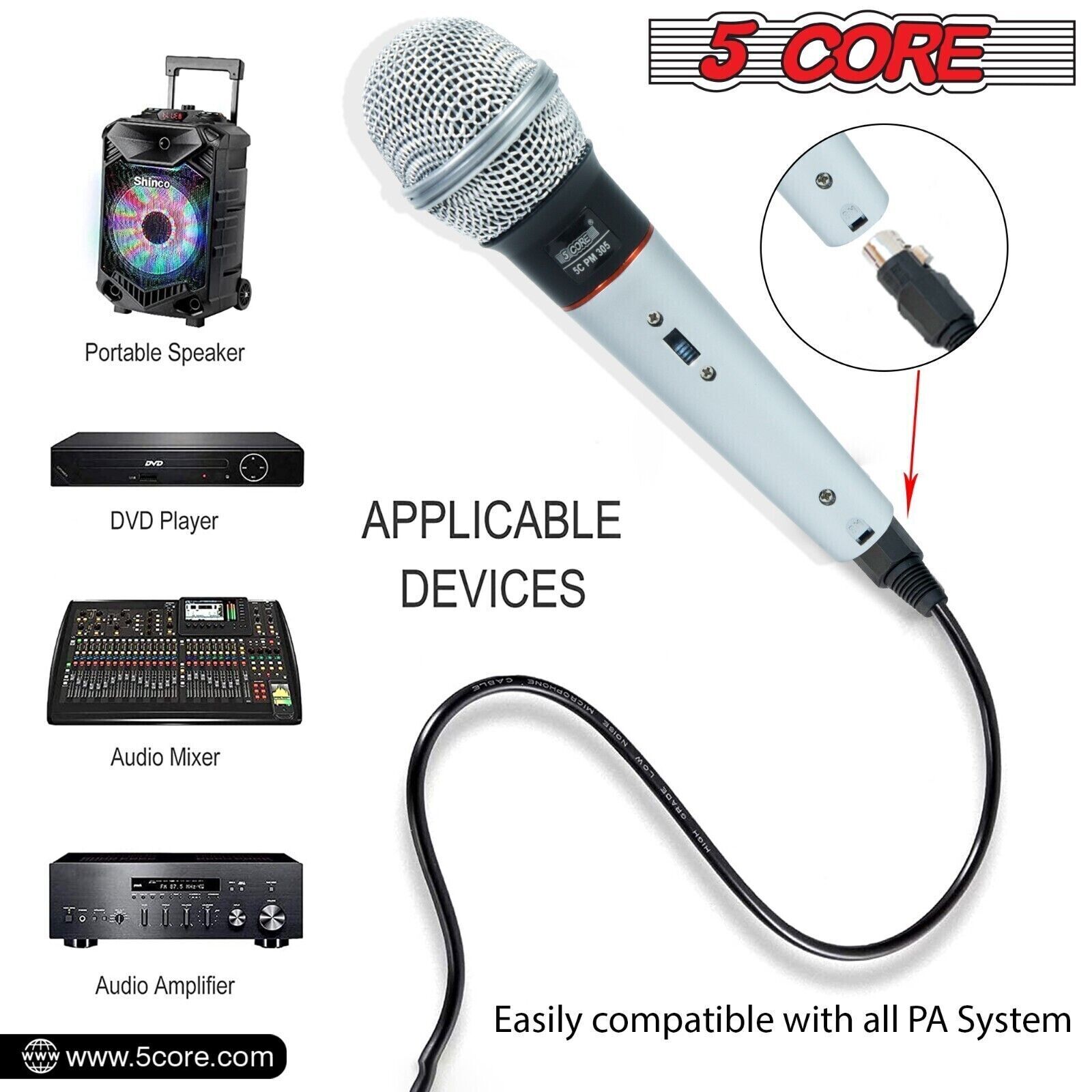 5 Core Microphone Dynamic Microfono XLR Audio Cardioid Mic Vocal Karaoke Singing