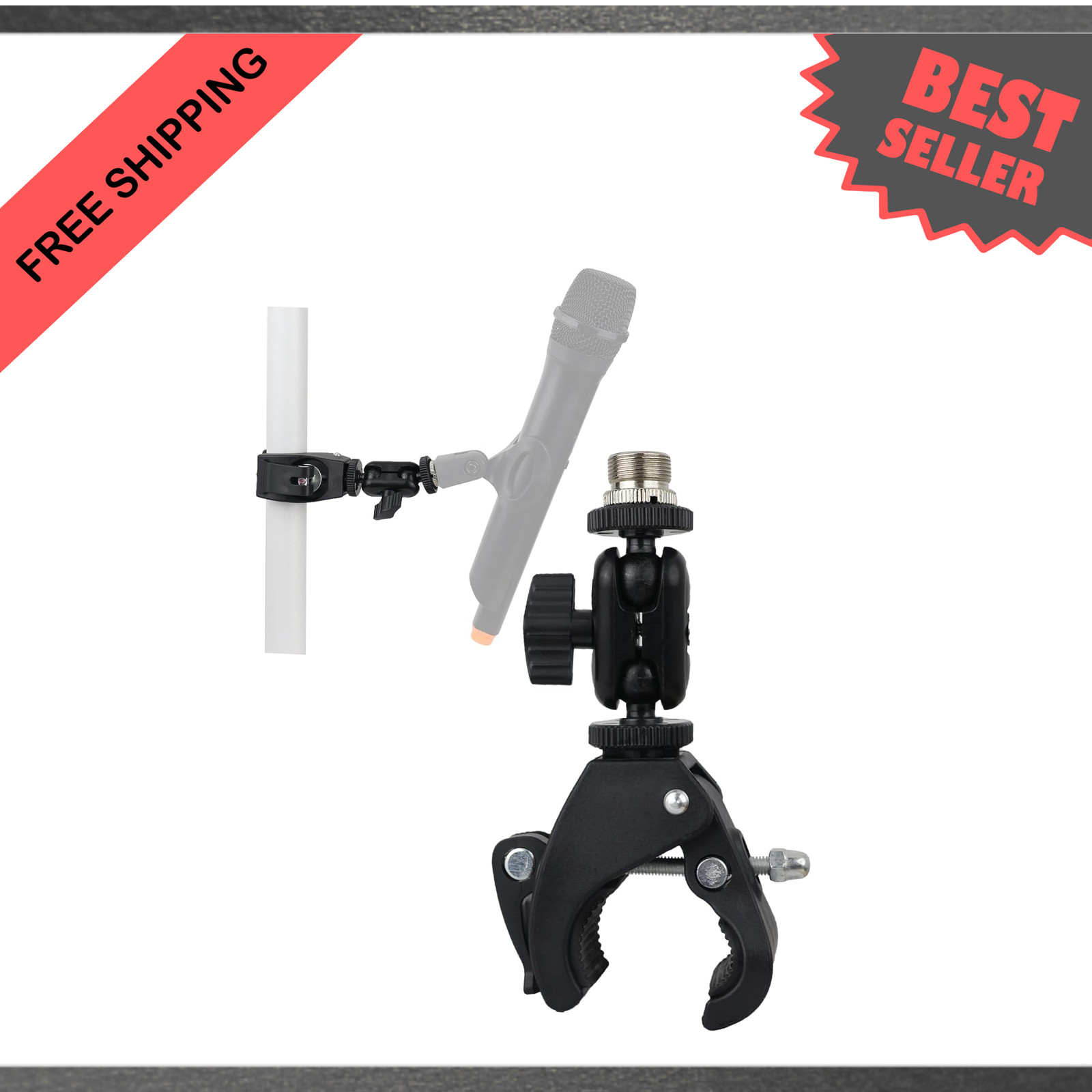 Microphone Clamp with Double Ball Head Adjustment 1/4 to 5/8 Inch Thread Fits