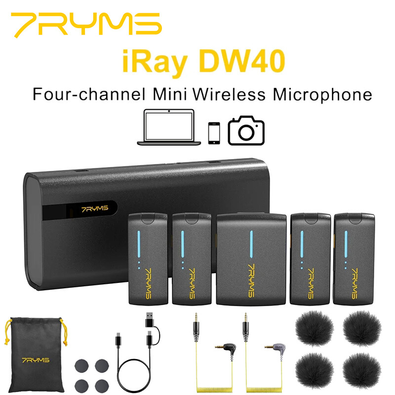 7RYMS iRay DW40 4 Channel Wireless Lavalier Microphone Video Recording 4TX+1RX