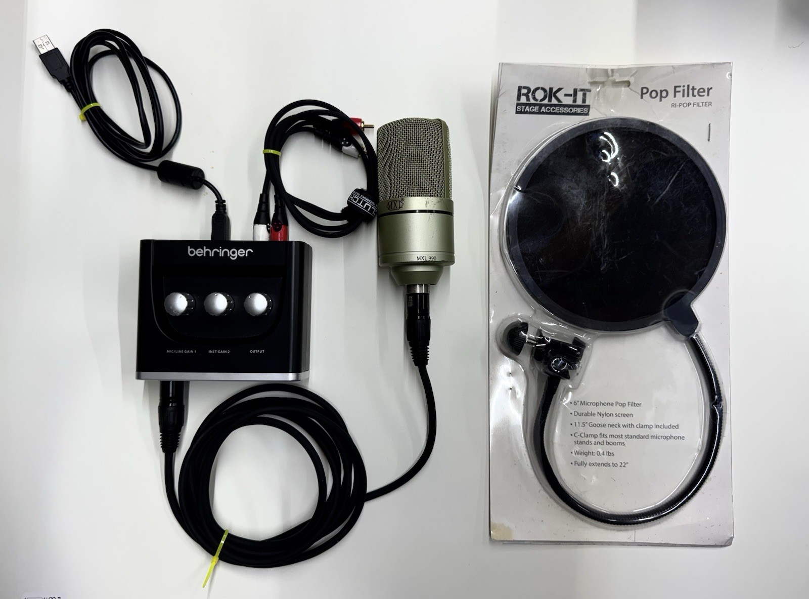 MXL 990 Condenser Microphone and behringer With Cable and Filter