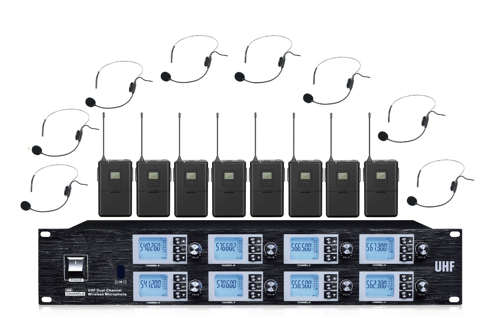 UHF Professional 8 Channel UHF Wireless Microphone System Headset Microphone mic