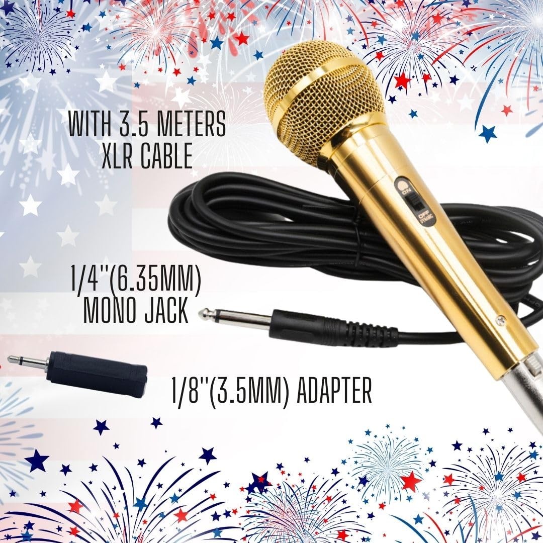 RhymKawa Sparkle Gold Dynamic Vocal Microphone with 10-FT XLR Cable