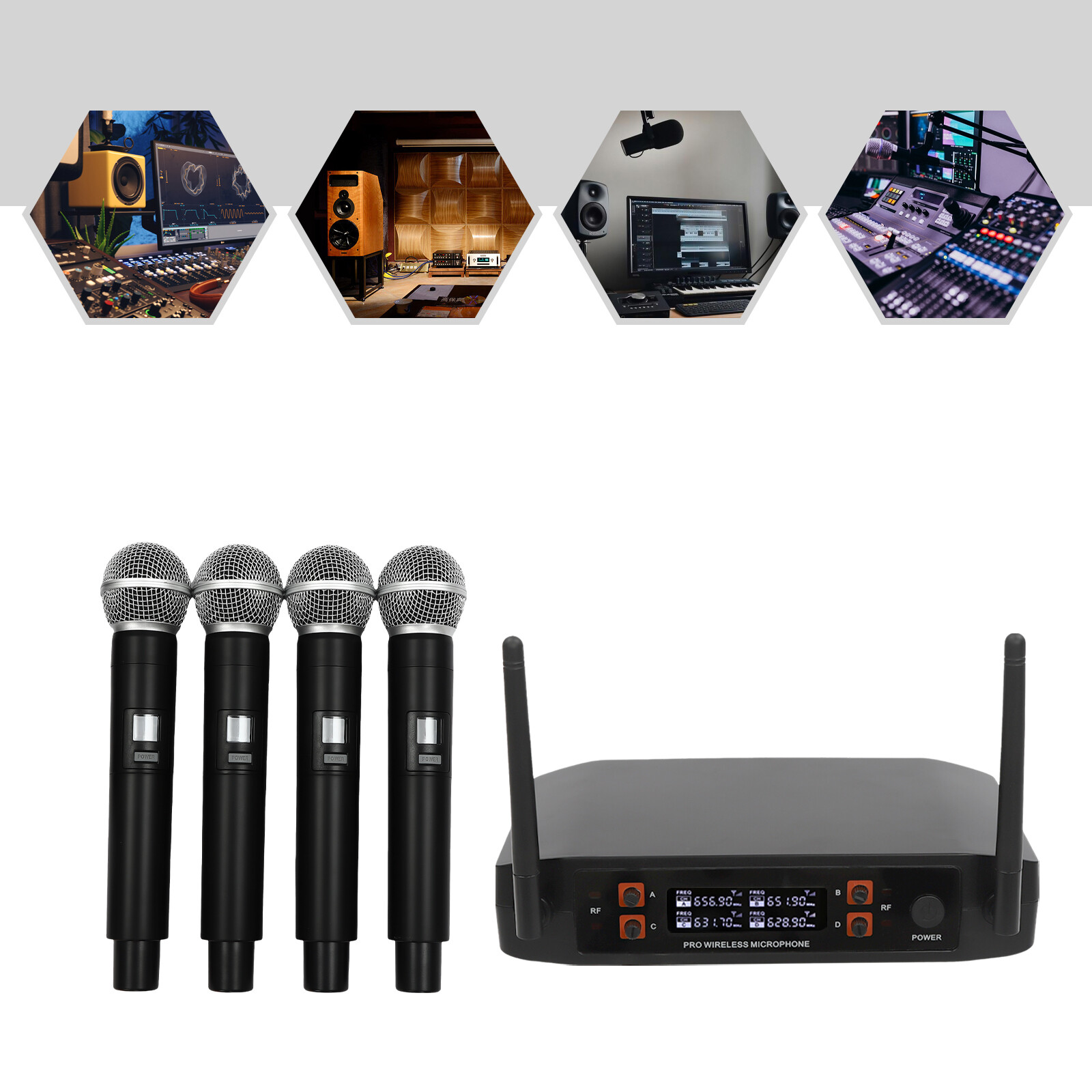4* Handheld Microphones Wireless Microphone System Black With 1*Receiver 65.62ft