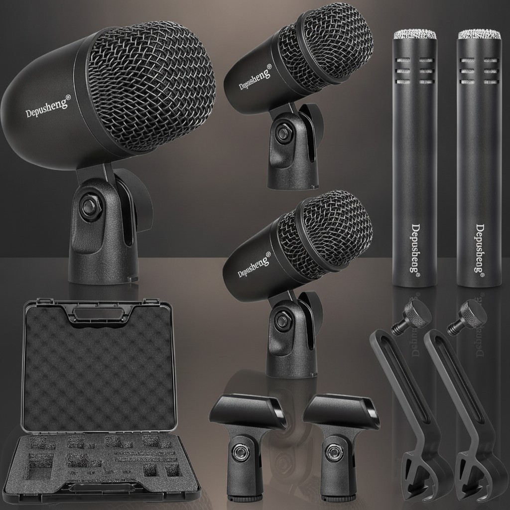 5-Piece Wired Dynamic Microphone Kit for Drums and Vocals – Sturdy Metal Design