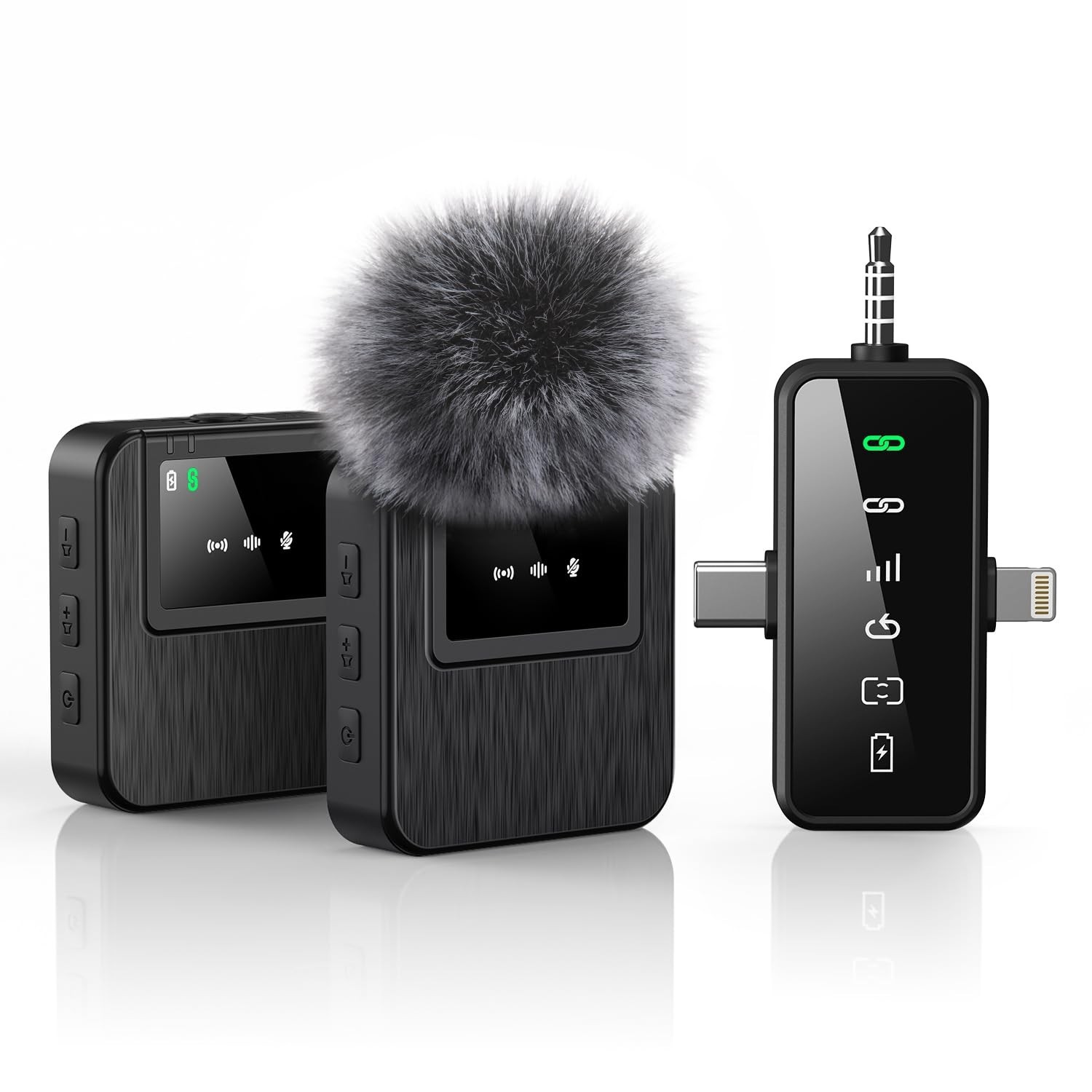 3-in-1 Wireless Lavalier Microphone System, 328ft Range, 20H Battery Life, Noise