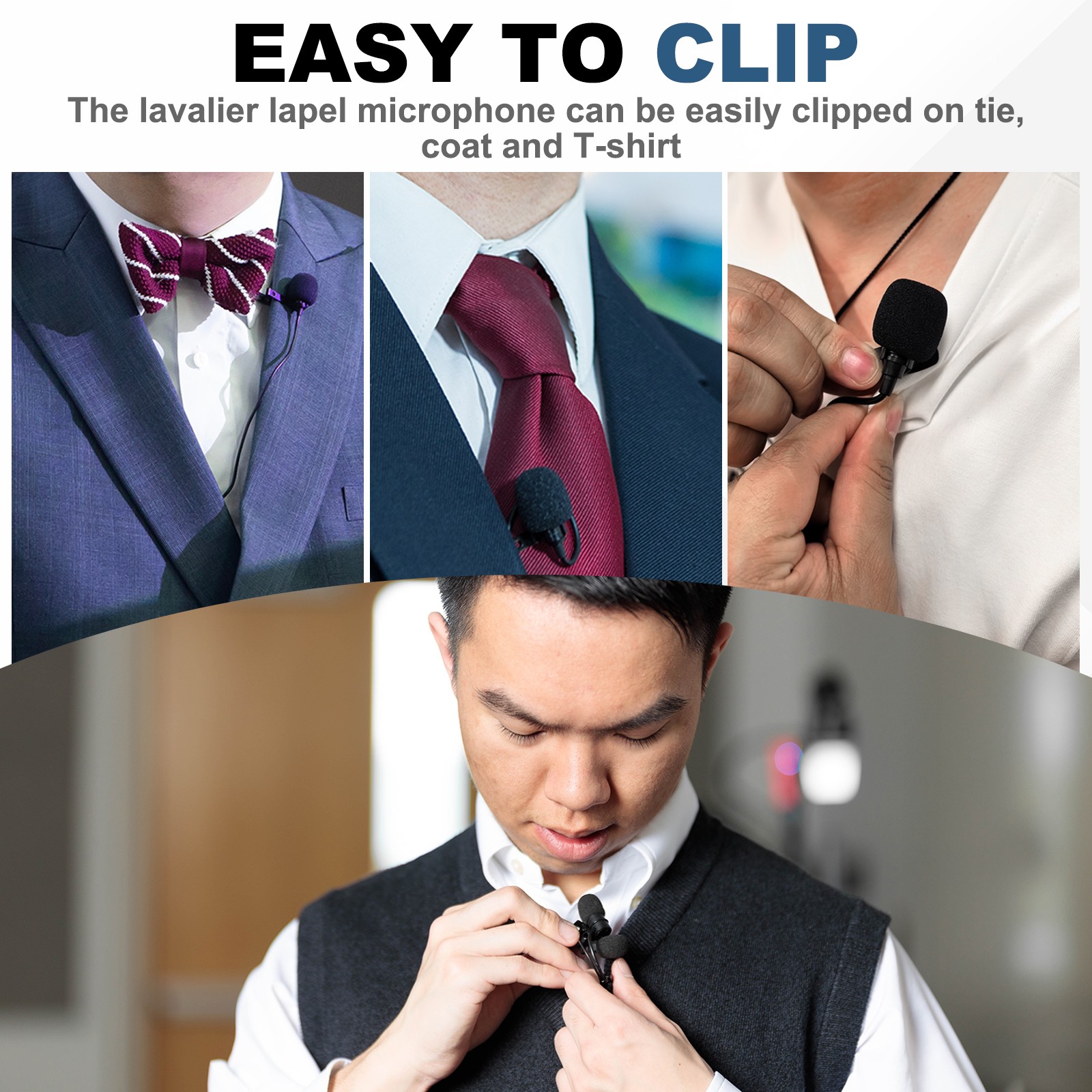 Lavalier Lapel Mic, 3.5mm Elbow Mono, 1.2m Wired Omnidirectional Mic Pack of 3