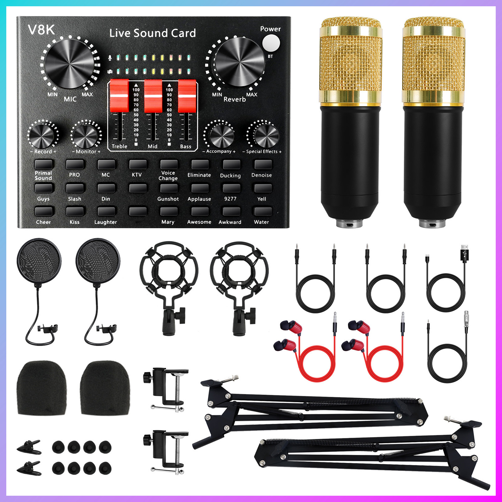 Complete Home 2* Studio Recording Kit Mixer Condenser Microphones Music Podcast