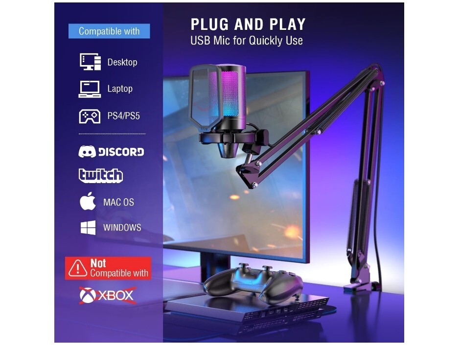 Gaming RGB USB Condenser Microphone, PC/PS5/Streaming/Podcast/Video-FIFINE A6NEO