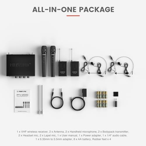 4-Channel VHF Wireless Microphone System – 2 Handhelds, 2 Bodypacks, 2 Headsets