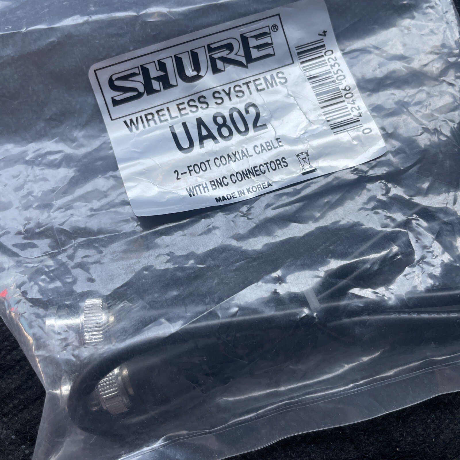 ✨Shure UA802 95K2035(14) 2-Foot Coaxial Antenna Cable With BNC Connectors. NEW!!