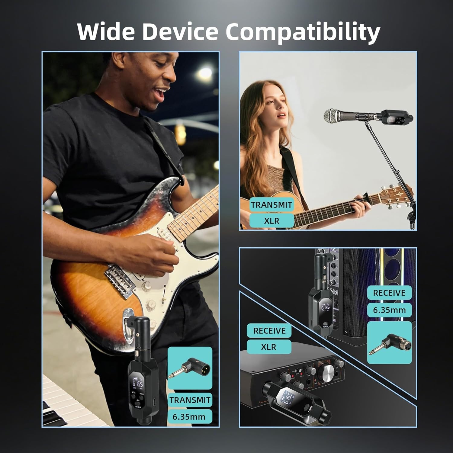 Wireless XLR Microphone Transmitter Phantom Power, 2.4G Auto Noise Reduction, Re
