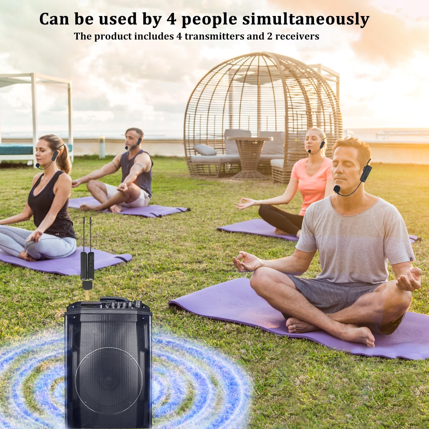 Wireless Microphone System for 4 People,2.4G Wireless Headset Mics and Handhe…