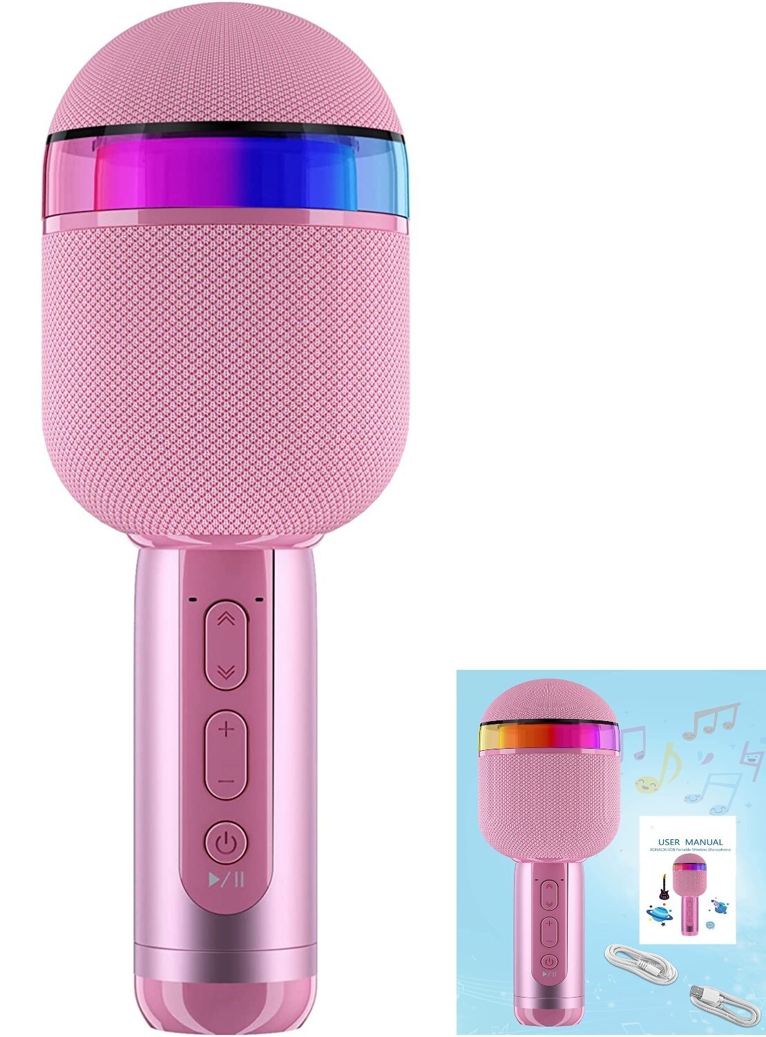 Pink Wireless Bluetooth Karaoke Microphone Handheld Machine Recording For Kids
