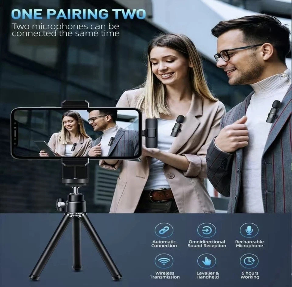 Wireless Microphone For Podcast ASMR TikTok Clip On Mic 2Pack
