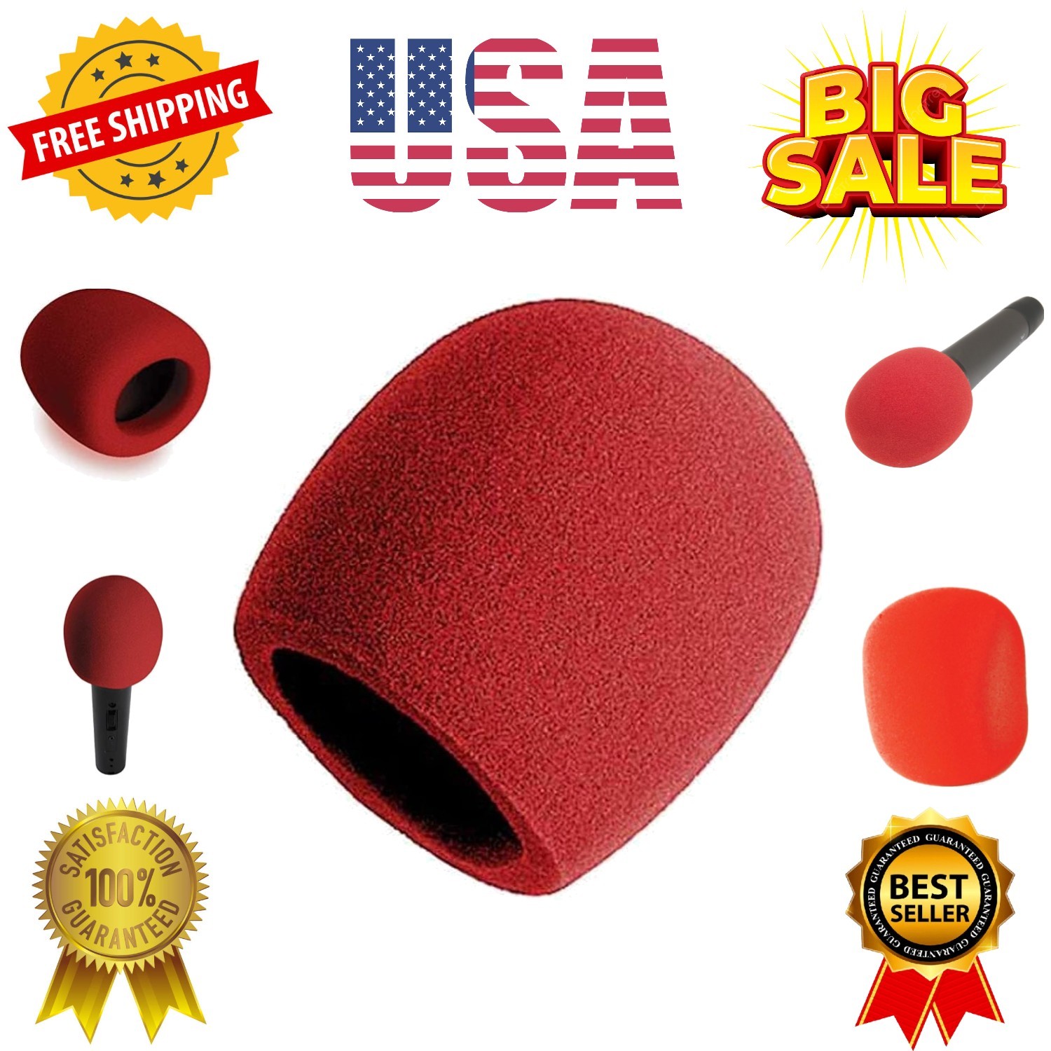 Foam Ball-Type Microphone Windscreen, Red