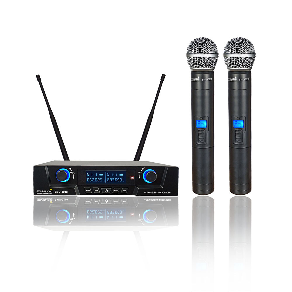 Wireless Audio Microphone System 2-Channel UHF Diversity Handheld Mic LCD Screen