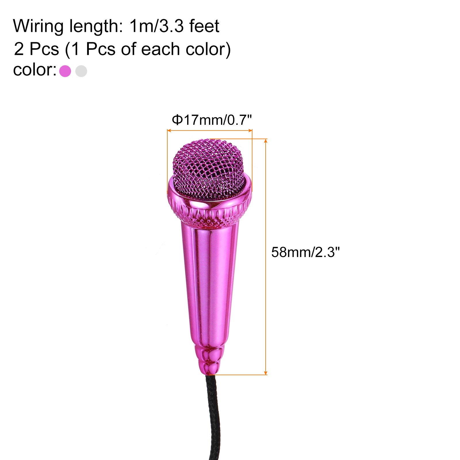 2Pcs Mini Microphone with Covers for Singing Voice Rose Red, Silver