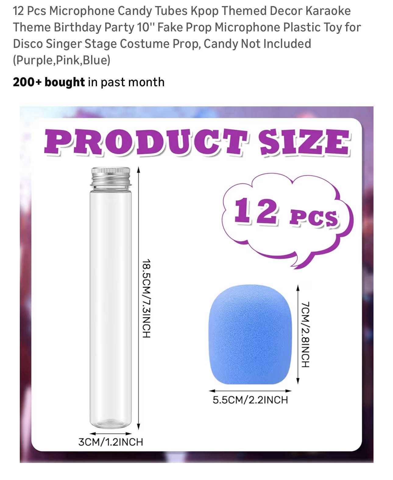 12PCS Kpop Microphone Candy Tubes 10” Fake Prop Purple Pink Blue