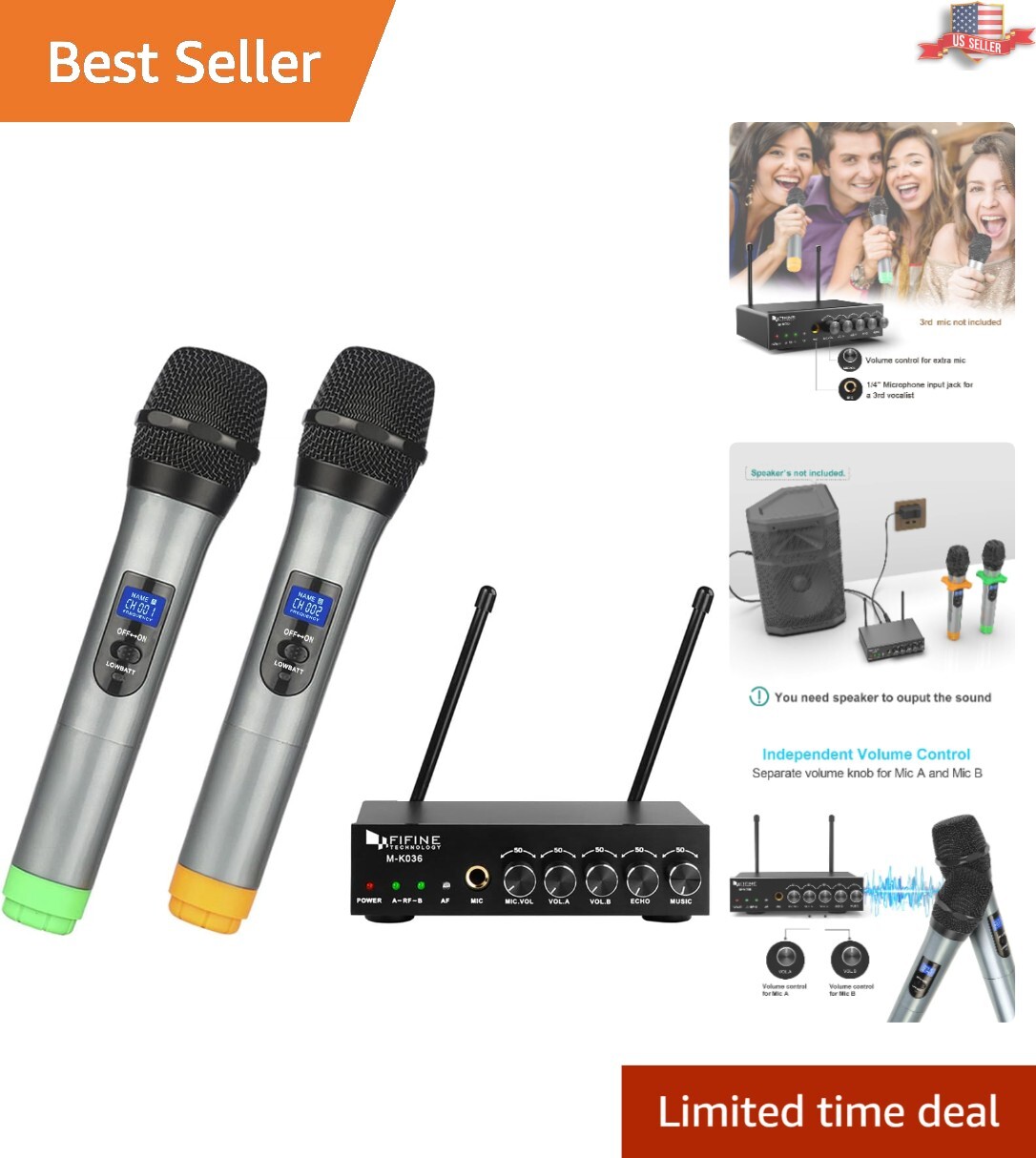 Professional UHF Wireless Mic System with Adjustable Echo and Volume Control