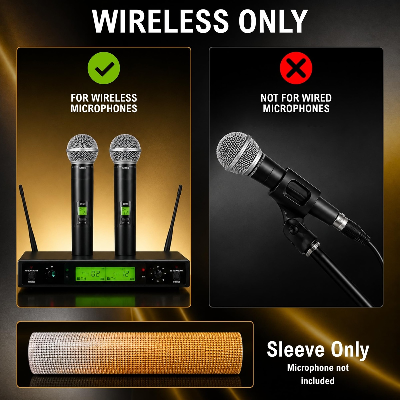 RhymKawa Gold Gradient Mic Cover for Wireless Microphone Sparkly | Gradient D…