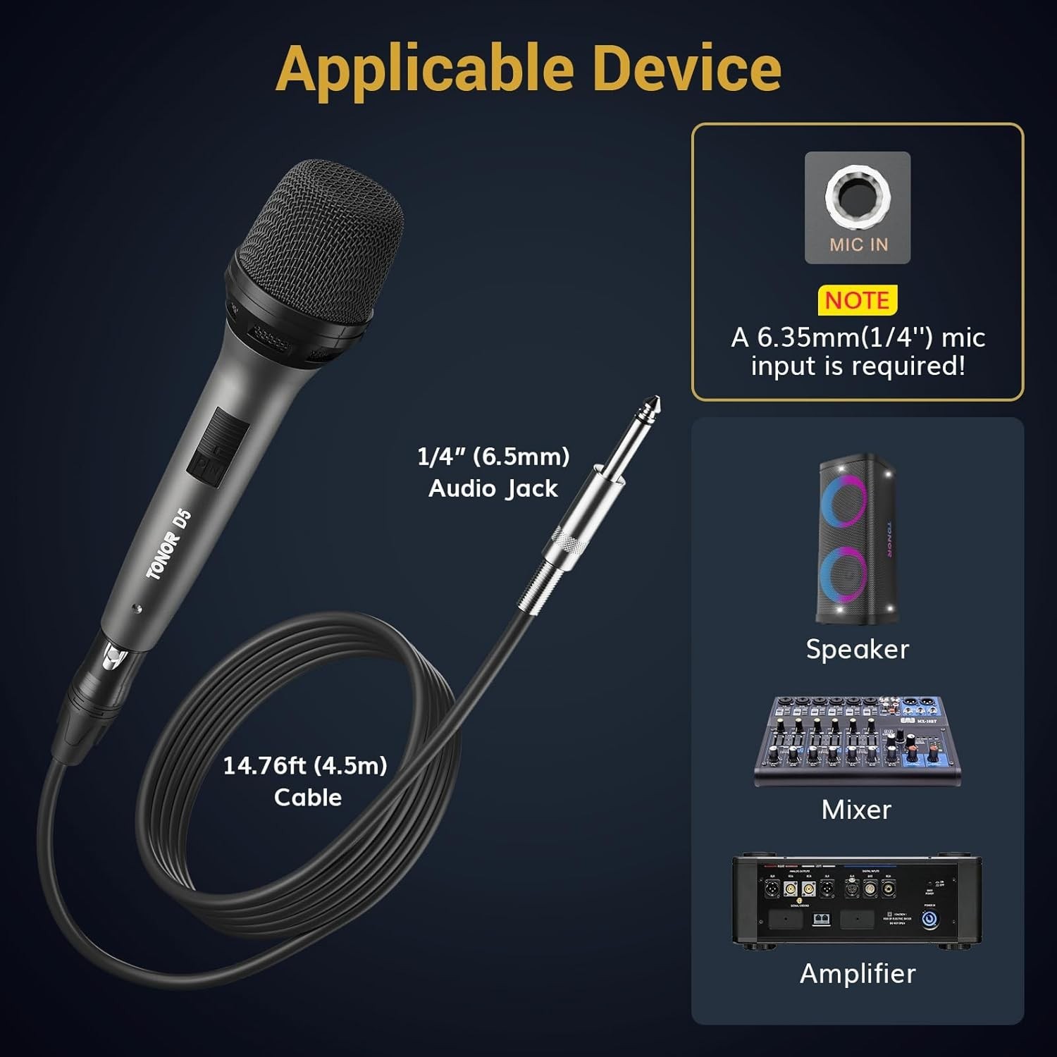 D5 Professional Vocal Microphone – Dynamic Handheld Karaoke Mic with 450cm Cable