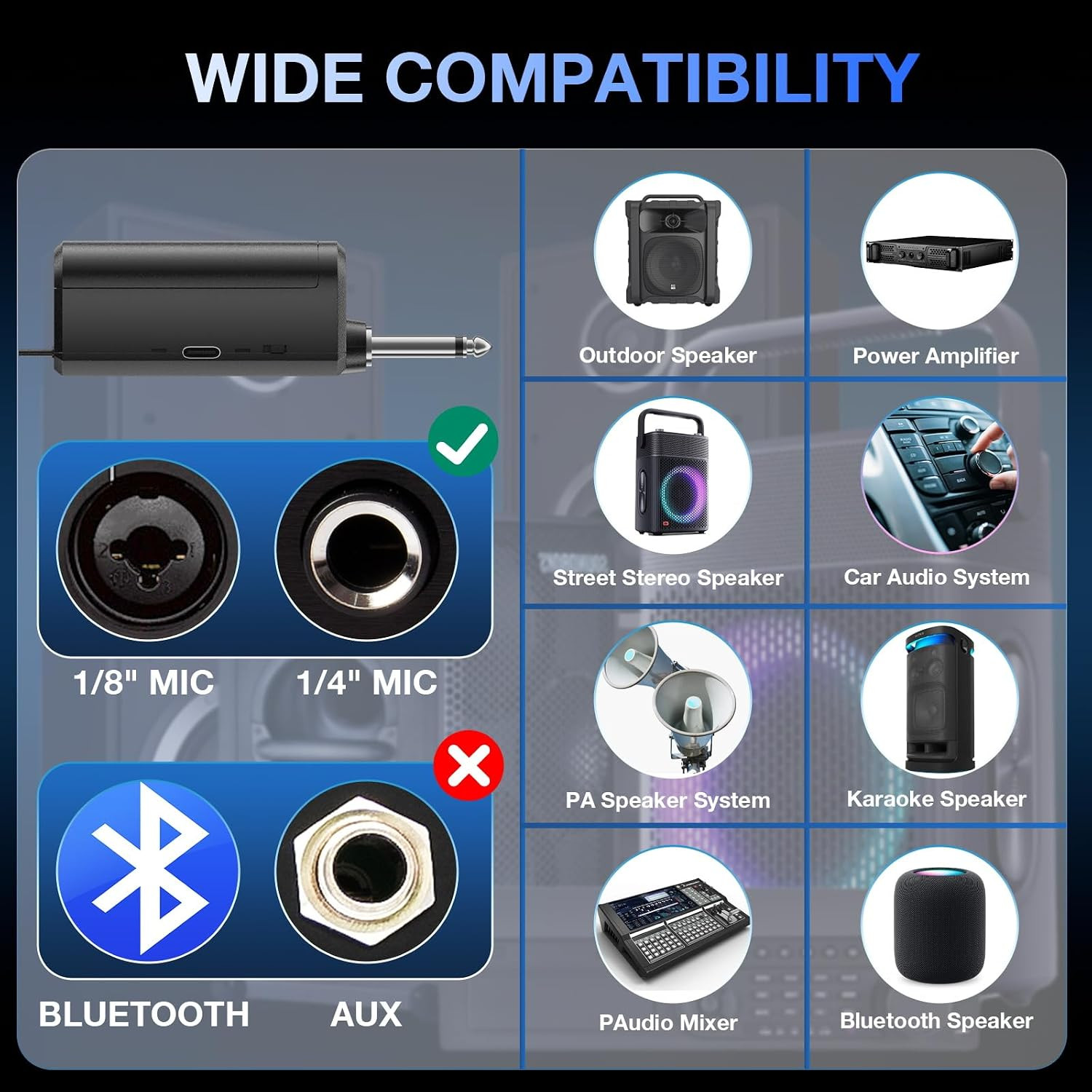 Wireless Microphone, Rechargeable Dual Cordless Handheld Dynamic Wireless Mics,N