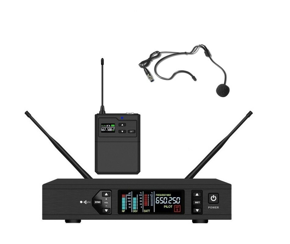UHF Digital Wireless Headset Headworn Microphone Set For Singing Cardioid Black