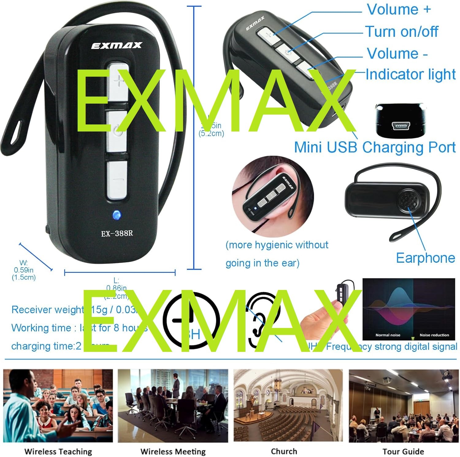 EXMAX EX-388 Wireless Tour Guide System for Teaching Meeting Church Interpreters