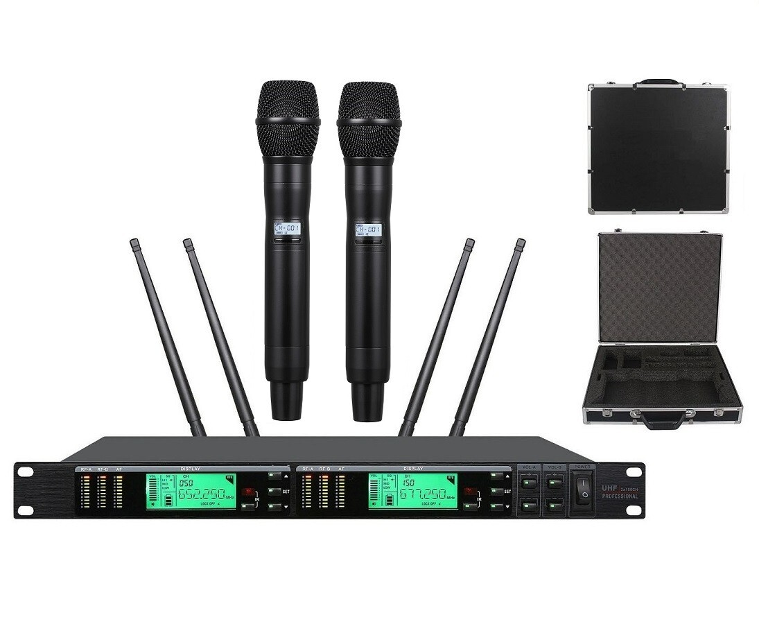 UHF True Diversity Vocal Stage Microphone for shure UR4D Cordless Flight Case