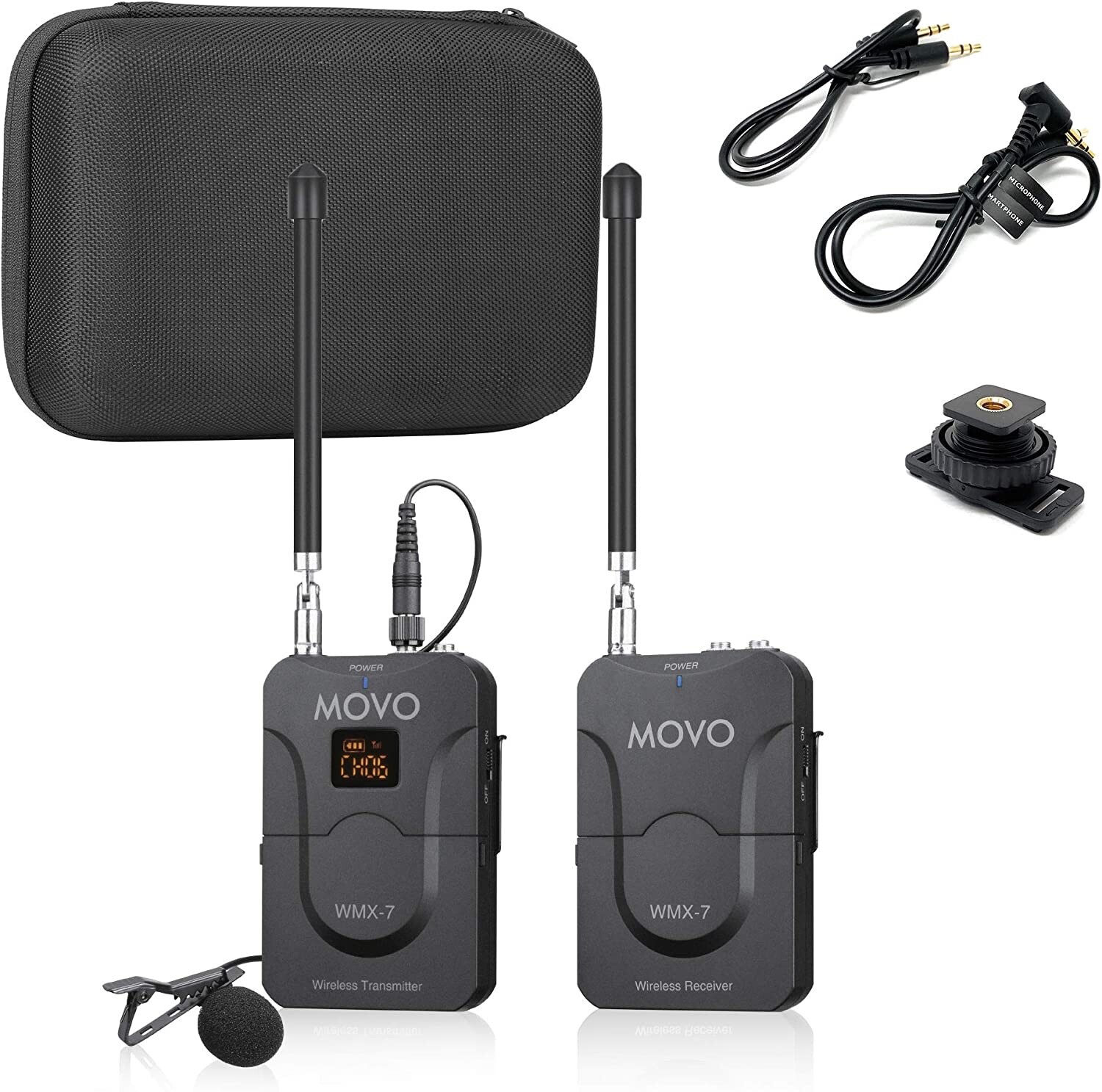 Movo WMX-7 VHF 12-Channel Wireless Lavalier Microphone System with 1…