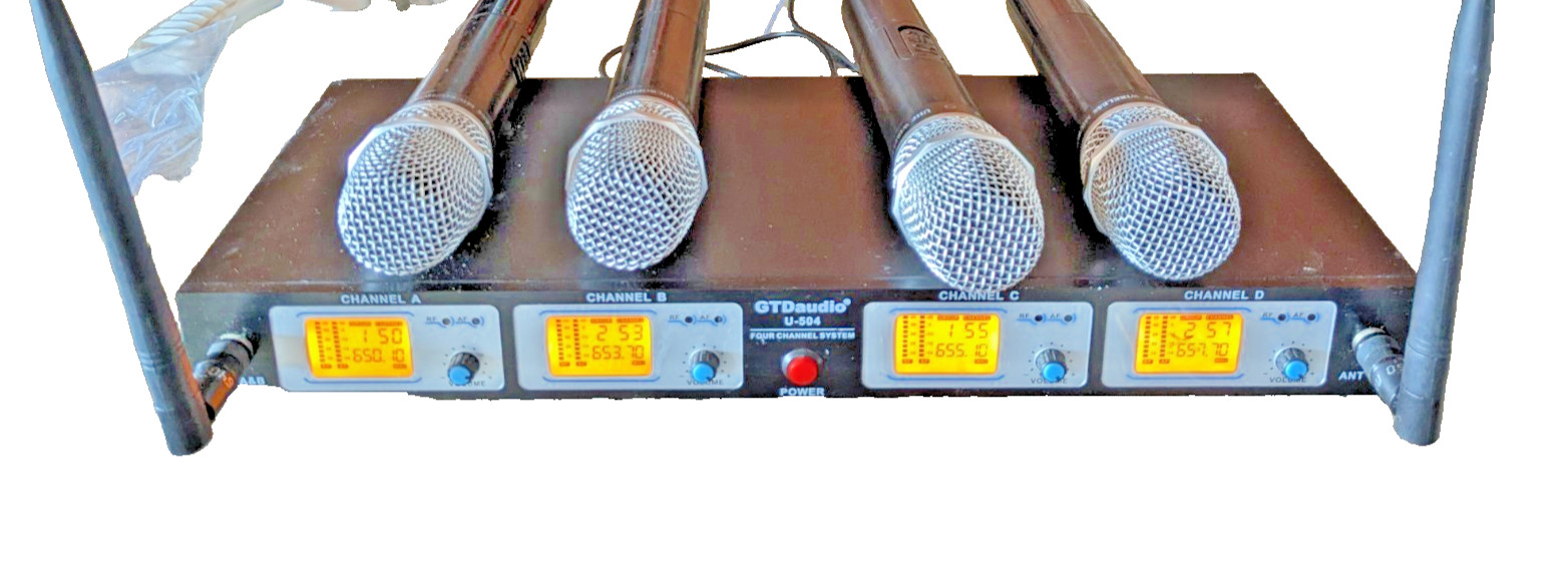 GTD Audio UHF Wireless Microphones 4 Channel Handheld Karaoke Preowned