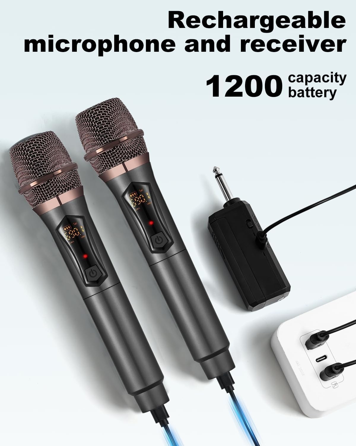 Rechargeable Dual Handheld Wireless Microphones – Ideal for Karaoke and Events