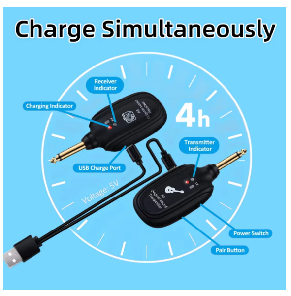 A8 Guitar Wireless System – Built-in Rechargeable Transmitter & Receiver