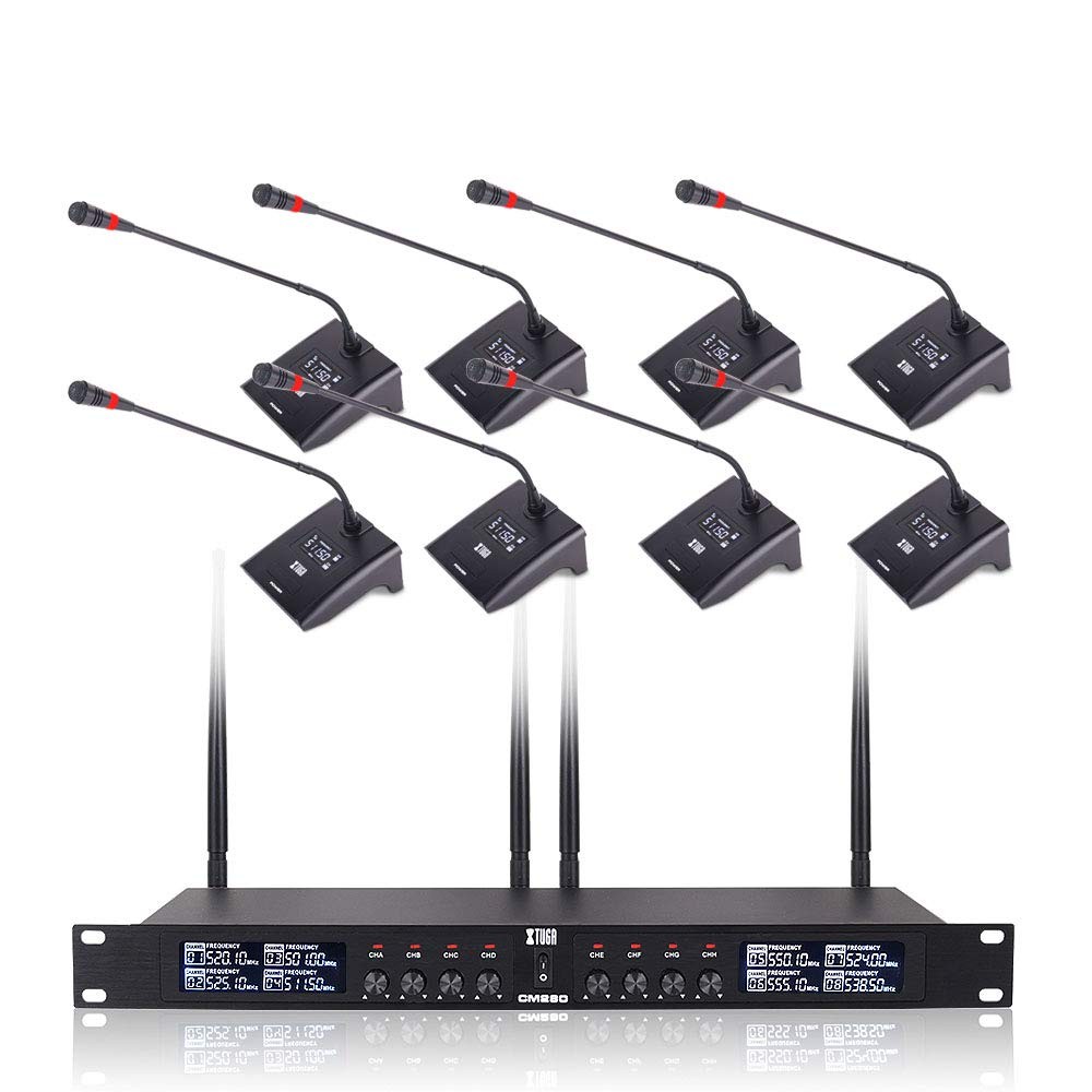 XTUGA 8 Channel Wireless Conference Microphone System,Gooseneck CM280, black