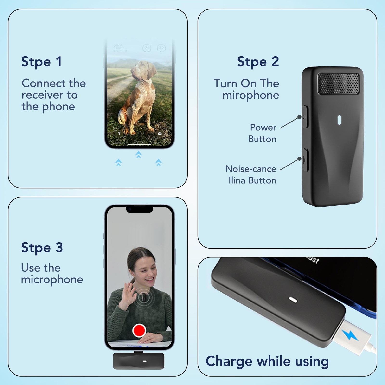 Wireless Mini Microphone for iPhone 14/13/12 (2TX + Lightning RX), Compact Wi…