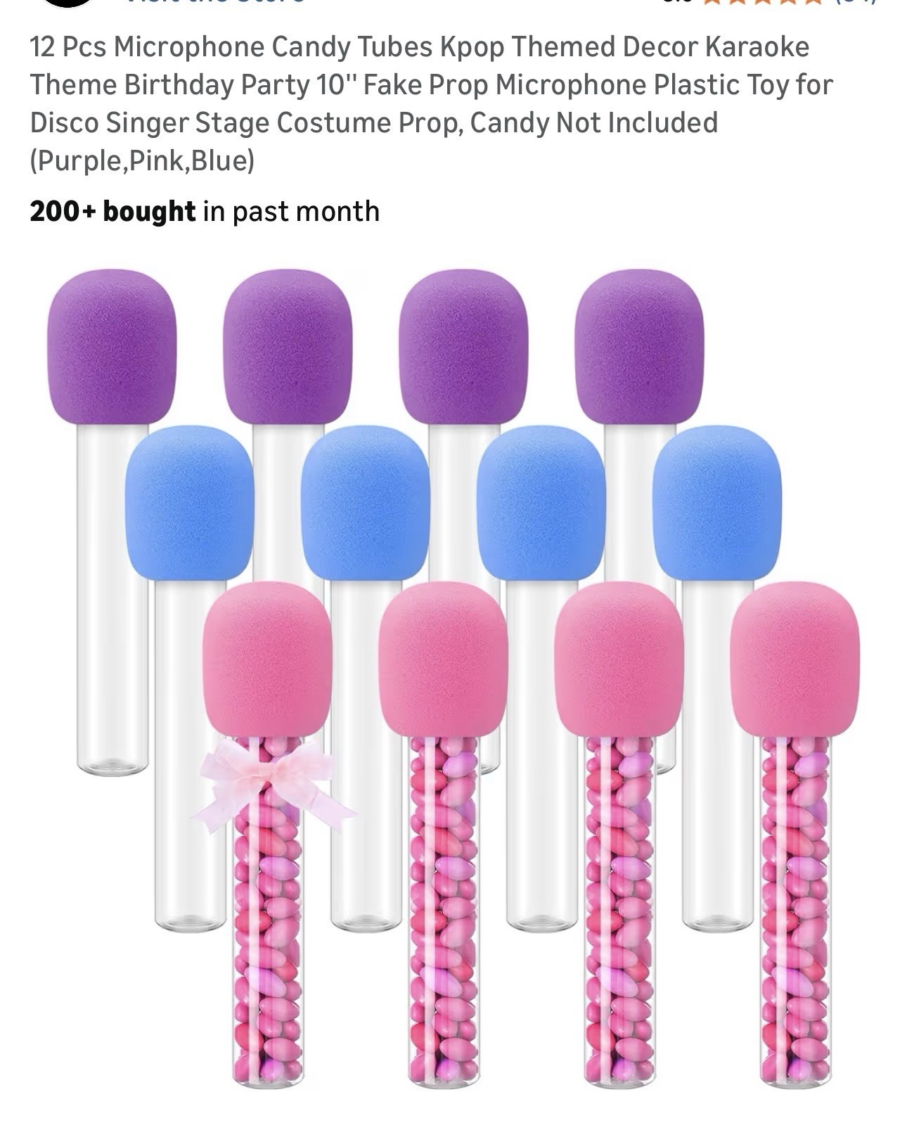 12PCS Kpop Microphone Candy Tubes 10” Fake Prop Purple Pink Blue