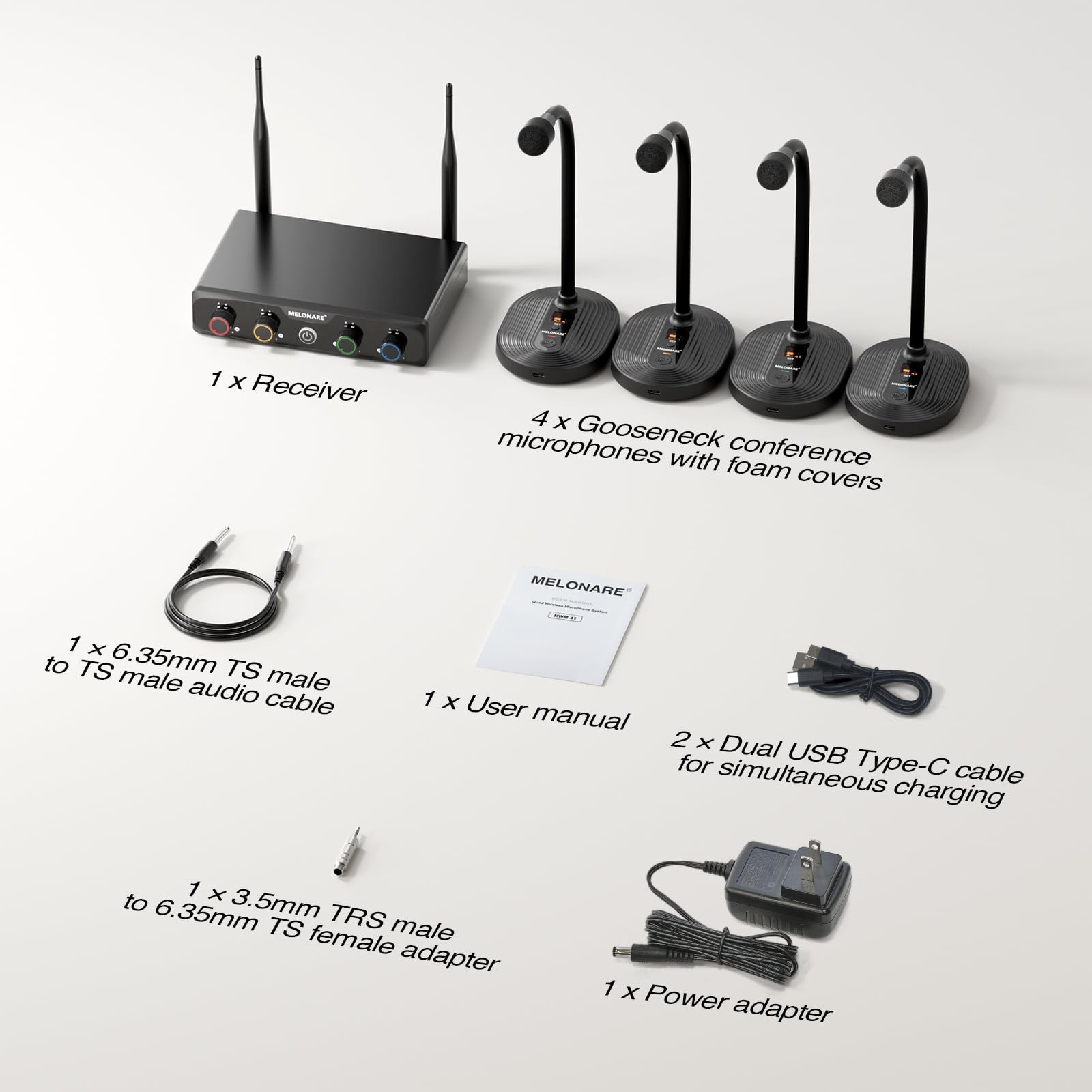4-Channel Wireless Conference Microphone System, UHF Compact Cordless Mic Set…