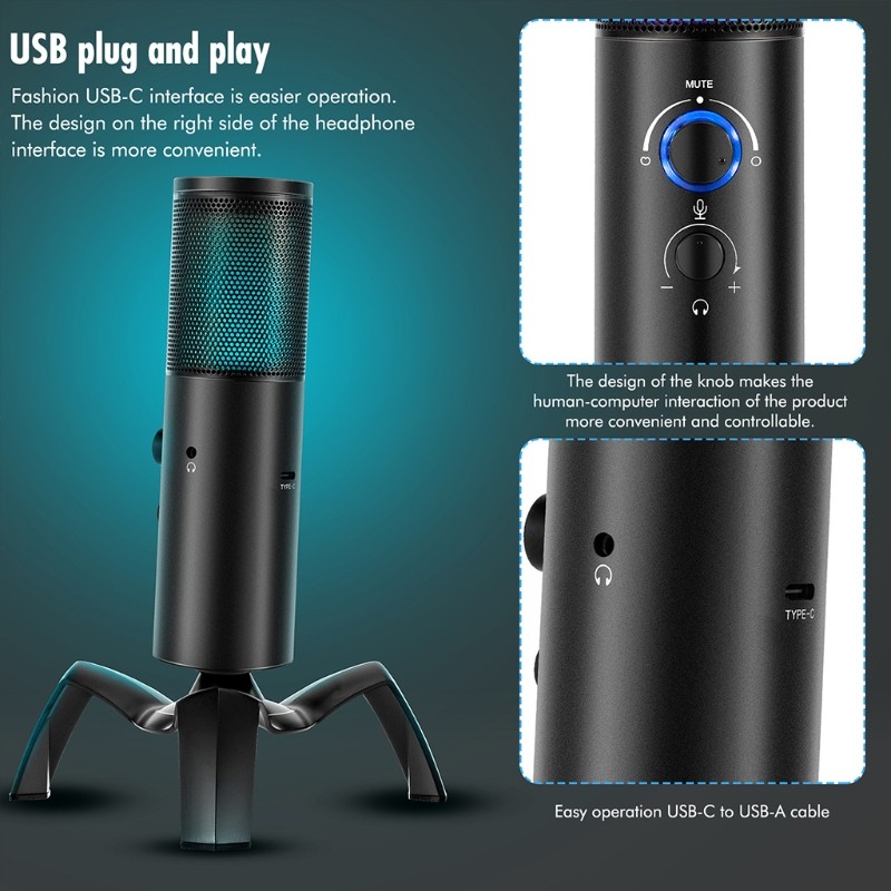 Microphone with Bracket Stand for Birthday Recording and Streaming Conference