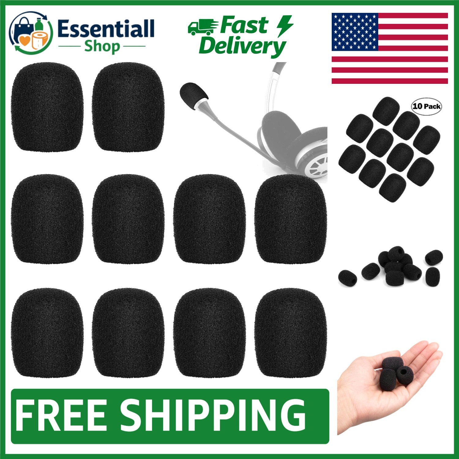 Reduce Ambient Noise with Black Foam Windscreen Covers – 10 Pack, 0.33 inches