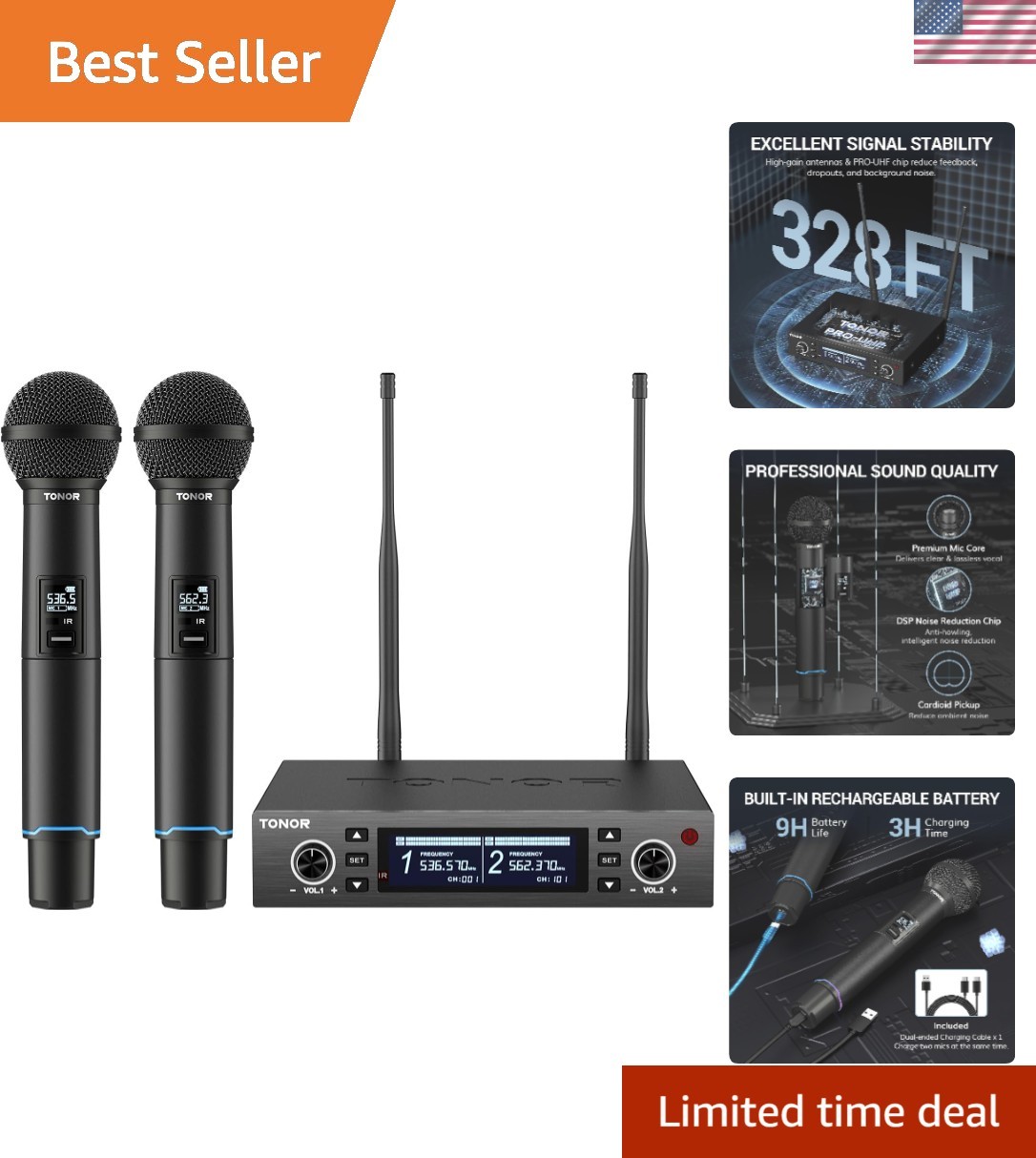 Rechargeable Wireless Microphone System, Dual Metal Handheld Cordless Mic wit…