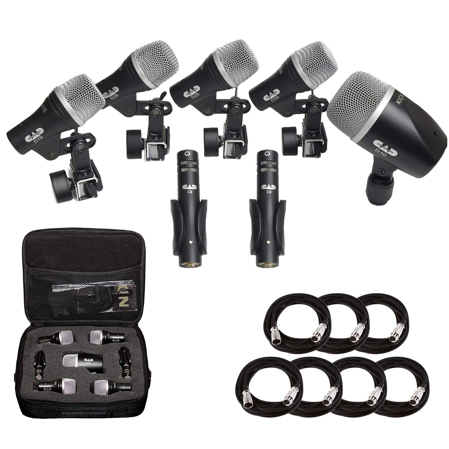 Cad Audio Stage7 7-Piece Drum Instrument Mic Pack with Vinyl Carrying Case + 7 O