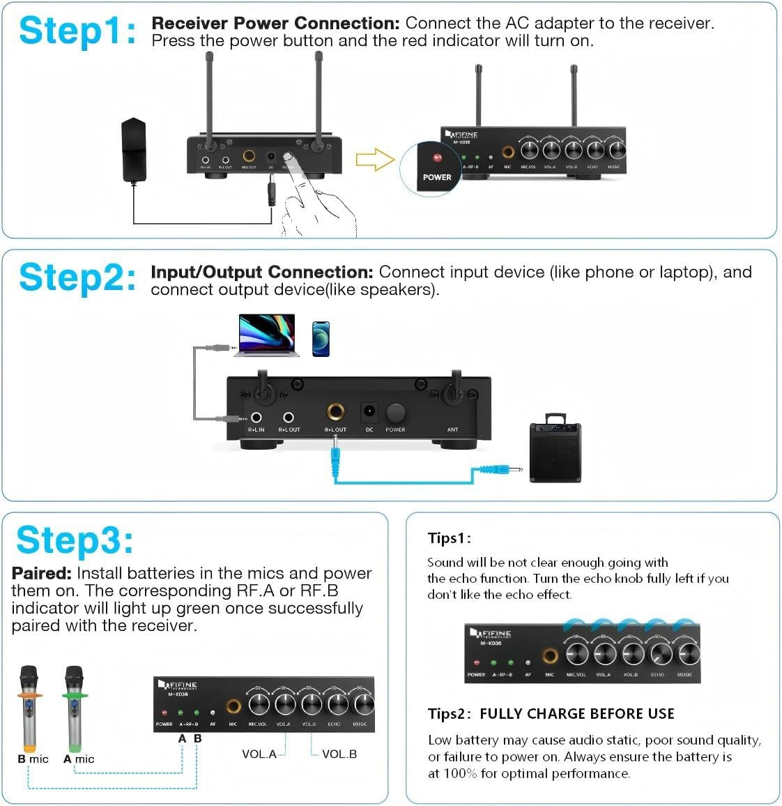 UHF Dual Channel Wireless Handheld Microphone, Easy-To-Use Karaoke Wireless Micr