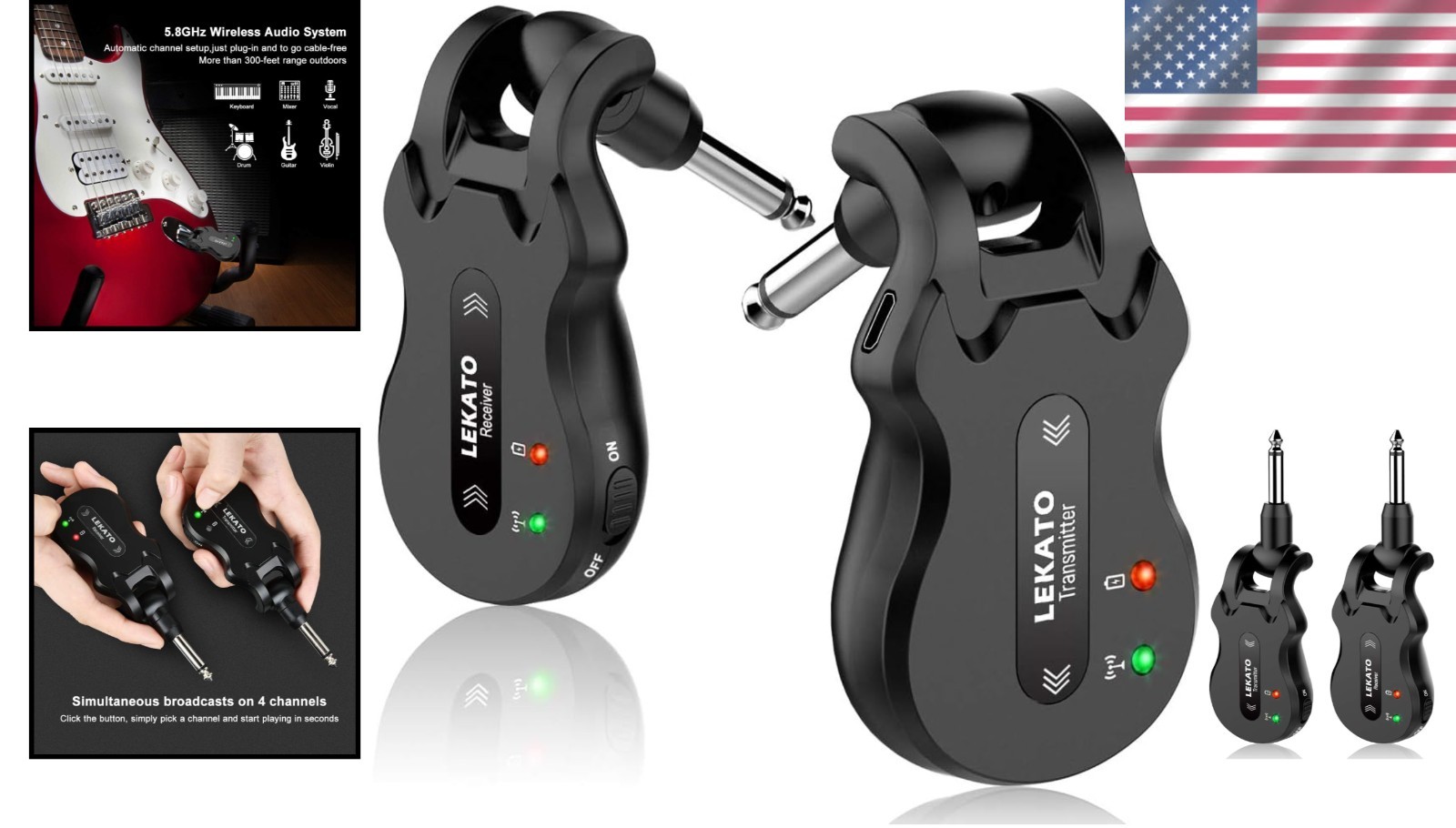 5.8GHz Wireless Guitar System with 220° Rotatable Plug for Versatile Use