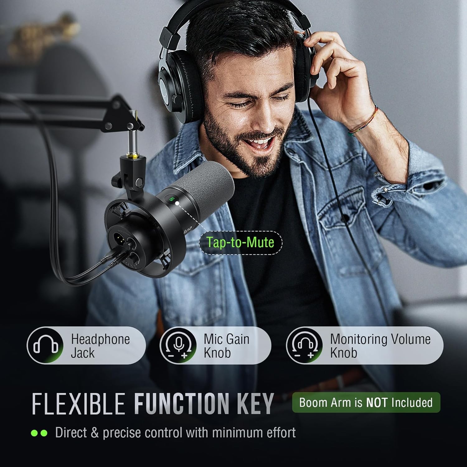 Dynamic Microphone, XLR/USB Podcast Recording PC Microphone for Vocal Voice-Over